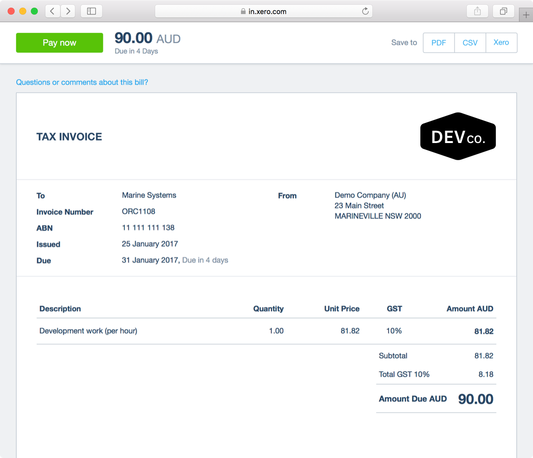 Allow customers to pay your invoices online. Xero Invoice