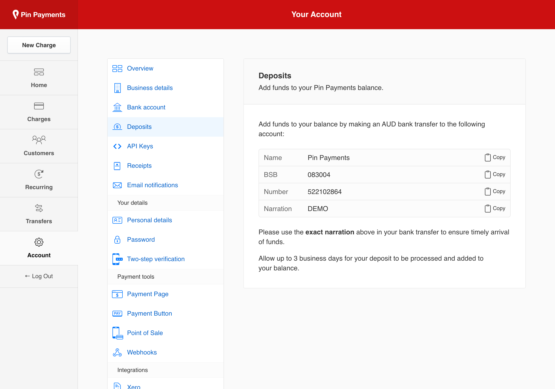 Deposit dashboard